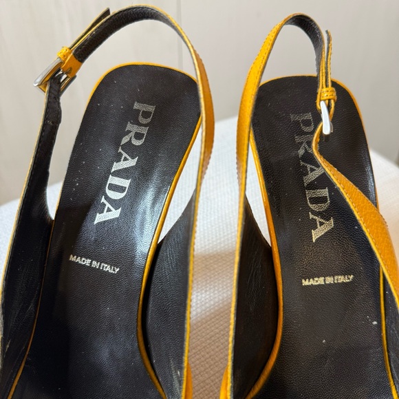 PRADA Brown & Mustard Yellow Leather Textile Heels 8.5 - Picture 7 of 16